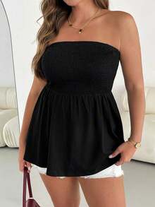 Blusa sin tirantes de rayas negras y blancas, versátil, cómoda y estilizadora, para mujer talla grande, ideal para primavera/verano, vacaciones y salidas, estilo europeo de verano - Negro - Ver 7