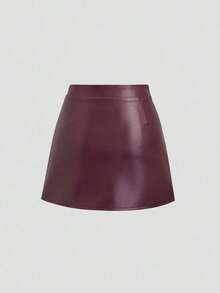 Falda mini acampanada de línea A con abertura lateral, de cintura alta y plisada, de PU estilo retro elegante para mujer, Y2K - Burdeos - Ver 2