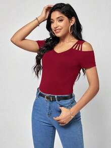 Clasi Camiseta unicolor de hombros descubiertos - Burdeos - Ver 7