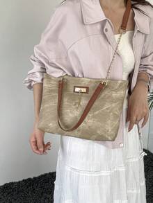 Túi tote Maillard phong cách retro, túi đeo vai cỡ lớn tiện dụng cho người đi làm, túi xách tay màu nâu đa năng mới. - Màu Khaki - Xem 8