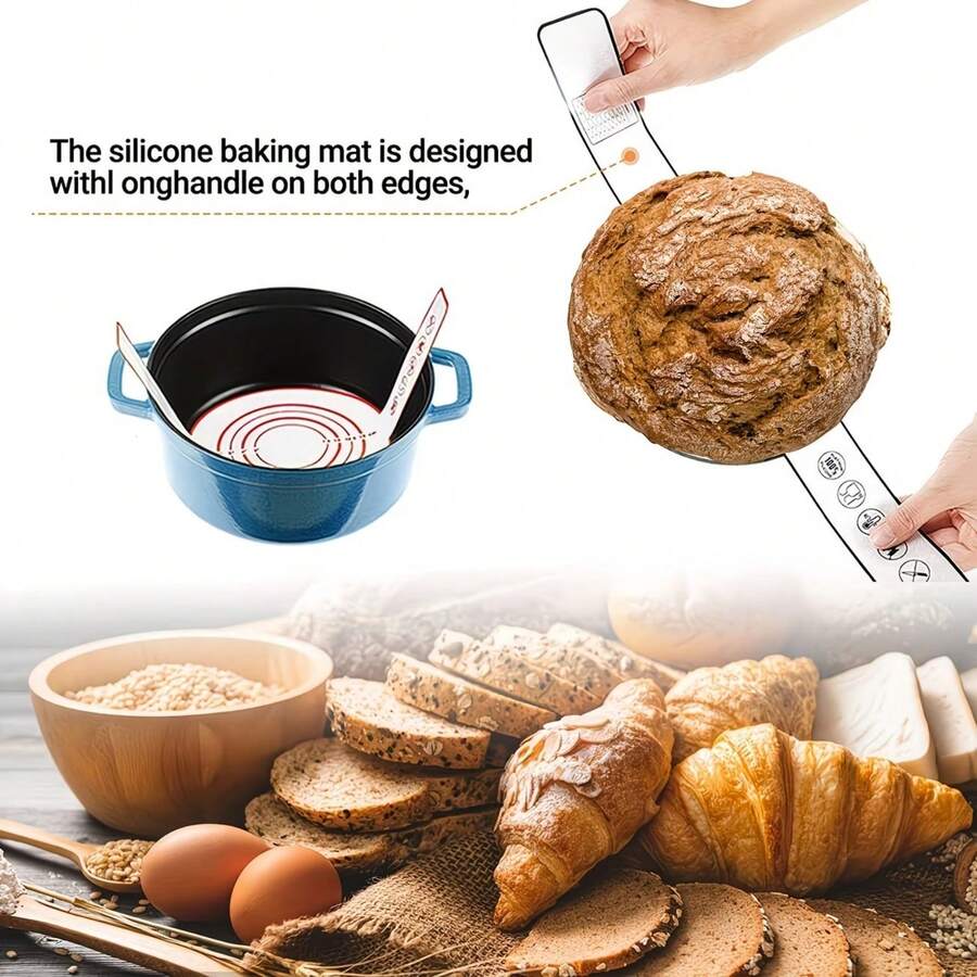 1pc Reusable Non-Stick Silicone Baking Mat/Liner With Long Handle, Suitable For Dutch Oven, Round Bread Baking Tool, Dough And Pastry. Heat-Resistant, Easy To Clean, Oil-Proof, Anti-Stick Mat.
