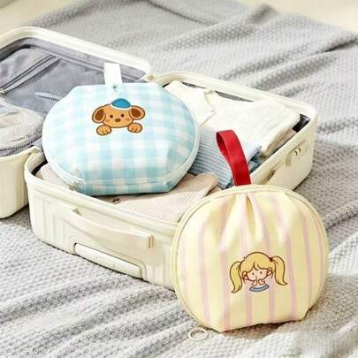 Cute Cartoon Dog Lingerie & Underwear Organizer Bag - Portable Travel Storage Pouch For Bras, Socks & Panties - Kawaii Checkered Aesthetic Organizer For Women & Girls - Perfect For Weekend Trips, Business Travel, Dorm Rooms & Bedroom Closet - Durable Fabric With Multiple Compartments - Cute Room Decor & Travel Essentials For Female Students, Pet Lovers & Fashion Enthusiasts - Ideal Gift For Travelers & Housewarming
