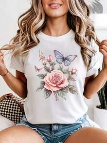 Women's Short-Sleeved Crew Neck T-Shirt, 100% Cotton, Suitable For Casual, Office, And Semi-Formal Occasions. | Machine Washable | Basic Top | Comfortable And Versatile, Suitable For All Body Types. - White - View 7