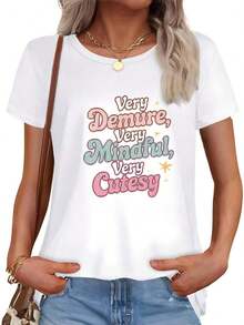 Camisa Casual para Mujer |   Cuello redondo, manga corta, estampado de alfabeto en degradado de rosa a azul claro con patrones, tela transpirable, adecuado para todas las estaciones, espacioso. - Blanco - Ver 8
