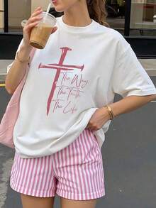 short-sleeveCamiseta de mujer estampada de manga corta para verano, tela de poliéster, estilo multifuncional, corte regular, peso 180 gramos, 1 unidad.100% Cotton - Blanco - Ver 6