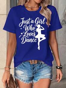 Camiseta de manga corta para mujer, estilo casual de verano, Y2K, años 90, suave y cómoda, con el estampado "solo una chica que ama bailar", un atuendo atractivo para entusiastas del baile, ropa elegante para mujer, camiseta de manga corta con cuello redondo. - Negro - Ver 10