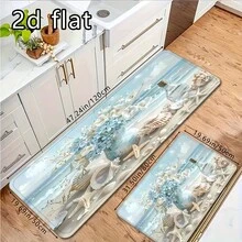 1 pieza/2PCS/3PCS Alfombras de cocina, estampado de conchas marinas & flores, antideslizante, absorbente de agua, suave & cómodo, fácil de limpiar, ideal para la decoración del piso de la cocina - Multicolor - Ver 8