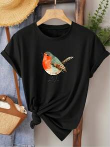 Una camiseta de mujer de manga corta, holgada, moderna, a la moda, retro y elegante, adecuada para actividades al aire libre en primavera y verano.Camiseta elegante de manga corta para mujer con estampado de petirrojo en acuarela y cuello redondo, ideal para primavera y verano.Una prenda moderna, versátil, casual, elegante y de estilo retro para uso diario, para ir al trabajo y para vacaciones.blusas para mujer,blusas casuales para dama,tops,, mujer premium,y2k,playeras de mujer curvy,ofertas y liquidaciones ropa mujer,playeras deportivas para mujer,,playeras de hombre, mujer,blusas>elegante 7P3T - Negro - Ver 1