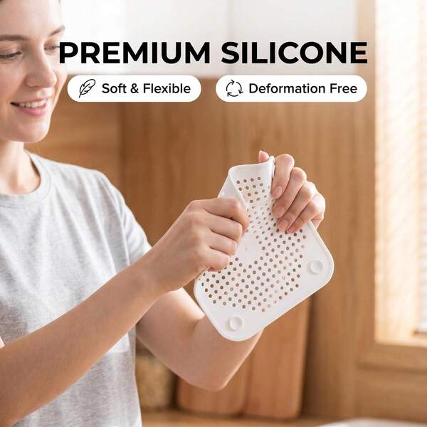 Paquete de 2 Almohadillas de Filtro de Drenaje de Silicona 5.71*5.71 Pulgadas, 136 Agujeros Densos Atrapa Cabello de Ducha con 4 Ventosas, Colador de Fregadero Suave y Reutilizable para Cocina y Baño, Gris & Blanco