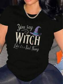 1 Women's Casual Short Sleeve T-Shirt For Halloween, 100% Thick Cotton - Comfortable Round Neck, Soft And Cute T-Shirt, 180g 100% Cotton. - 黑色 - 查看 12