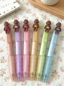 6 bút bi Natasha màu trung tính, cán mềm, nhanh khô, ngòi bấm 0.5mm, hình dán búp bê nhỏ màu đen hoạt hình sáng tạo, thích hợp cho trường học, unisex, học sinh, văn phòng phẩm, vẽ, giáo viên, lớp học, quà tặng sinh nhật, ngày lễ, tiệc tùng, đồ dùng cần thiết cho năm học mới. - Natasha - Xem 4