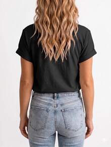 Women's Cotton Crew Neck Short Sleeve T-Shirt With "Jesus Paid It All" Print - Soft, Breathable, Casual, Unisex - Ideal For Summer, Religious Events, Casual College Style And Everyday Wear, And Versatile Urban Style. - 黑色 - 查看 4