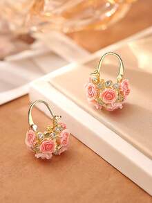 1 Đôi bông tai thiết kế giỏ hoa hồng, kiểu dáng độc đáo, thời trang và thanh lịch, mang tính thẩm mỹ cao cấp dành cho nữ. - Hồng - Xem 5