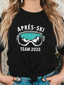 Women's Modern, Casual Camisole, Perfect For Parties And Lounging At Home, 100% Cotton, Loose Fit. Apres - Ski Team 2026: Snow Fun And Gatherings, Short Sleeve Crew Neck Casual Top For Summer & Spring, Women's Clothing - 黑色 - 查看 7
