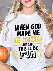 Women's Casual Summer Crew Neck Cotton T-Shirt With A Fashion-Inspired Print: "When God Made Me, He Smiled And Said, 'This Will Be Fun.' Ideal As A Summer Gift For Her, For Adults, For Casual Everyday Wear, Suitable For Casual Birthdays And The 250th Anniversary Of The Founding Of The United States." - 白色 - 查看 1