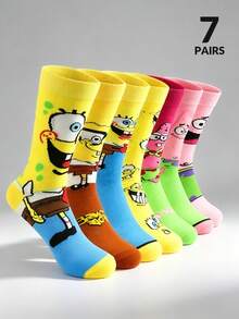 SpongeBob SquarePants 7 Đôi/3 Đôi/1 Đôi Tất Nữ Cao Đến Bắp Chân, Dùng Cho Mọi Mùa, In Hoạt Hình Vui Nhộn & Độc Đáo, Biểu Cảm Thời Trang & Kỳ Quặc, Phân Loại Ngẫu Nhiên, Phù Hợp Cho Ở Nhà, Nghỉ Lễ, Thể Thao Và Mặc Hàng Ngày - Nhiều màu - Xem 10