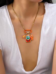 1/6 Pcs Gold Plated Paper Clip Chain Necklace With Mountaineering Buckle Pendant And Summer Theme Pendant, Resort Beach Women's Necklace Jewelry - Multicolor - View 4