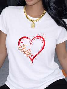 Camiseta de moda para mujer, con estampado creativo en forma de corazón para el Día de San Valentín, mangas cortas suaves, sencilla, elegante, casual y con estilo, ropa moderna para mujeres jóvenes, un imprescindible para las vacaciones. - Azul - Ver 10