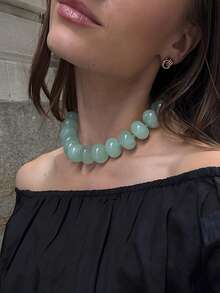 1pc Acrylic Gradient Beaded Necklace, Dopamine Accessory, Fashionable For Daily Wear - Baby Blue - View 2