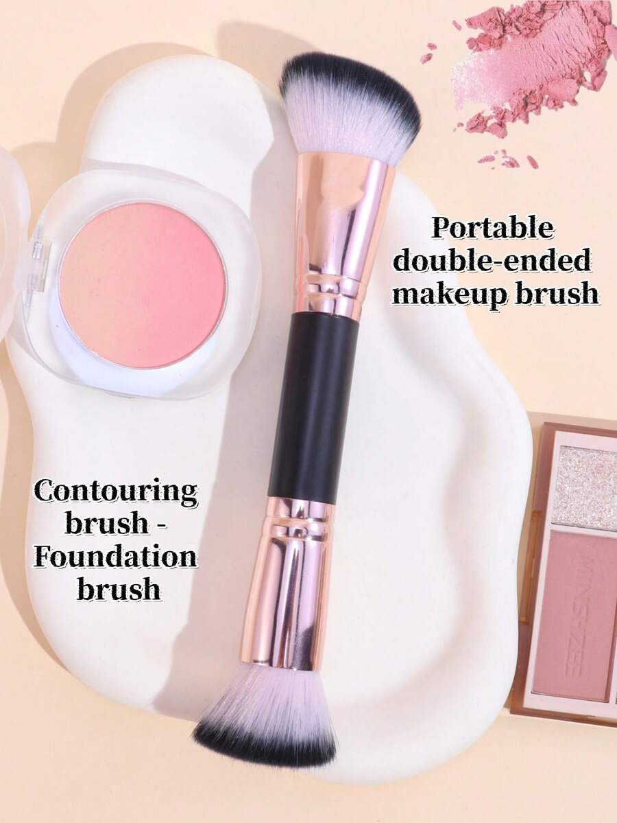 Pincel de maquillaje multifuncional 2 en 1, pincel de contorno y pincel de rubor, crea un maquillaje perfecto sin esfuerzo, adecuado para principiantes, herramienta de belleza portátil