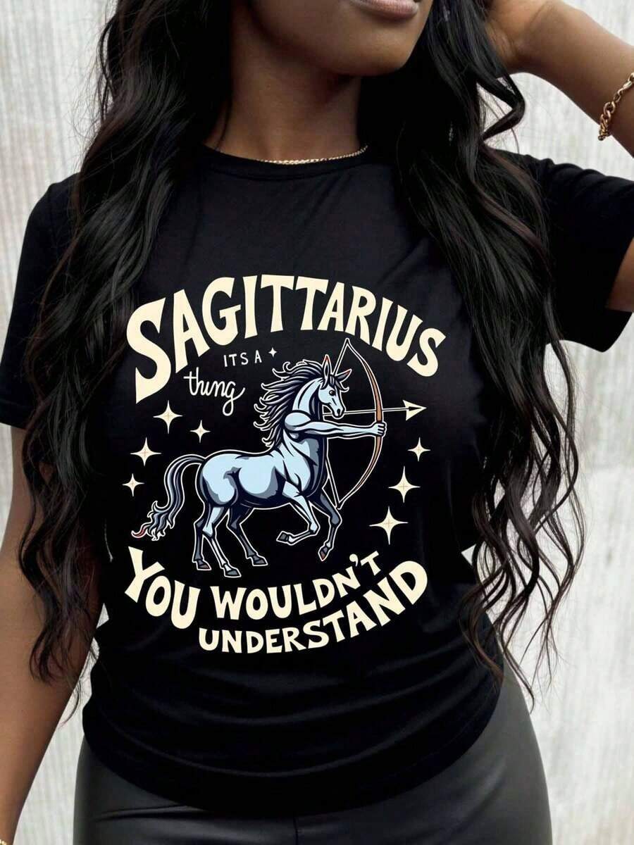 It's Something You Wouldn't Understand: Women's Zodiac Sign T-Shirt, Astrology Star Sign Graphic Tee. - 黑色 - 查看 1