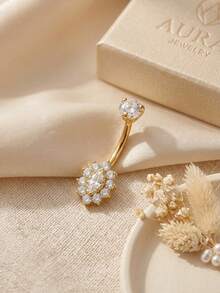 1pc Titanium High Quality Belly Button Rings, Internally Threaded Belly Ring, Round CZ, Moon, Flower Navel Rings For Women Men 10mm,For Gift - Multicolor - View 3