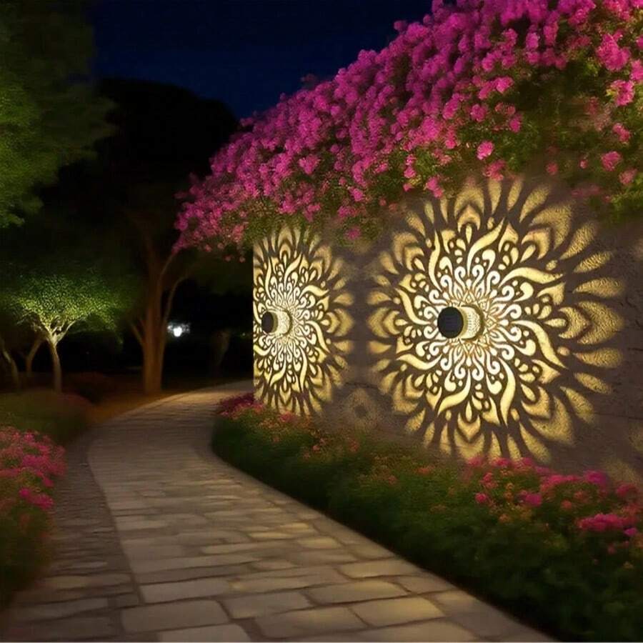Solar Powered Small Ceramic Pot Mandala Flower Wall Light Outdoor Garden Lamp Waterproof Warm White LED Suitable For Yard Lawn Park - Mandala Wall Lamp - View 1