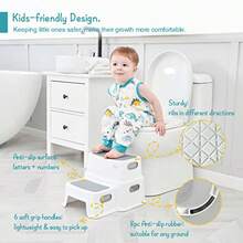 Forbena - Taburete para fregadero de baño, taburete de 2 escalones para niños, inodoro para entrenamiento de orinal, antideslizantes, para niños pequeños, pequeños, pequeños, pequeños, con asa, para - Blancogris - Ver 3