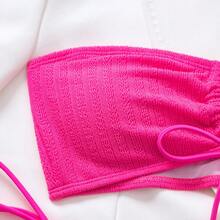 New Strapless Solid Color Bikini With Laces, Sexy Backless Swimsuit For Women. - ZH320RO - 查看 5