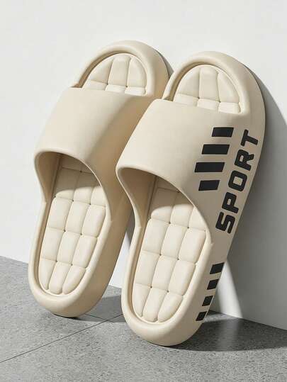Men's Striped EVA Slippers, Fashionable Outdoor/Indoor/Bathroom/Gym Slides, Black/White/Khaki