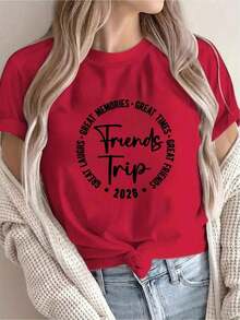 Under The Radar [New Arrival Recommendation] Women's Casual Travel Souvenir Print T-Shirt, Short Sleeve Crew Neck, Spring/Summer, Machine Washable, Versatile For Going Out, Slimming Effect, Sporty-Vintage Street Style Unisex Loose Cotton Short Sleeve Crew Neck T-Shirt - 紅色 - 查看 7