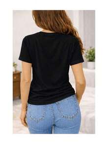 Fashion NEWCamisa de Mujer de Manga Corta con Estampado Floral en Acuarela y Frase en Inglés, Diseño Casual, Espiritual, Botánico y Artístico-Vintagetreettyle Unisex Loose Cottonhortleeve Crew Neck T-Shirt - Negro - Ver 3