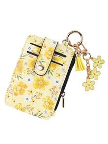 1pc Countryside Floral Card Holder & Keychain, Macaron Color Ditsy Floral Card Case With Flower Pendant And Tassel Design, Convenient Storage For Cards, Fashion Accessory For Women - Multicolor - View 19