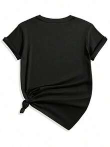 Blusa de vaquera de manga corta con estampado de botas y sombrero de vaquero para mujeres - Cuello redondo, atuendos de primavera y verano, ropa casual de estilo occidental, lavable a máquina para rodeo y fiestas temáticas - Negro - Ver 2
