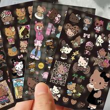 SANRIO 8张黑色皮革Hello Kitty贴纸，甜美酷炫风格三丽鸥手账剪贴簿防水贴纸 - 彩色 - 查看 7