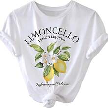 Women's T-Shirt With Lemon And Fruit Lettering Print, Casual Short-Sleeve Graphic Tee, White - White - View 1