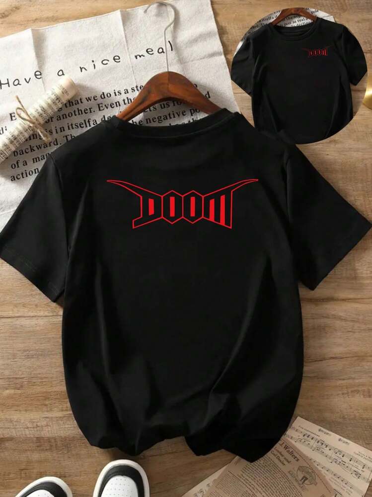 |   Diseño exquisito |   Suelto y cómodo |   Fácil de combinar | Camiseta casual de manga corta y cuello redondo con estampado triangular de la letra D abstracta, ropa de mujer para primavera/verano. - Negro - Añade 8