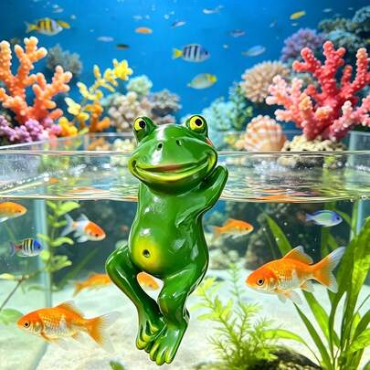 迷你树脂青蛙水族箱装饰雕像，手工户外摆件，植物配件及花园悬挂装饰，无需用电