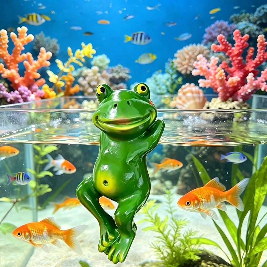 迷你树脂青蛙水族箱装饰雕像,手工户外摆件,植物配件及花园悬挂装饰,无需用电 - A - 查看 1