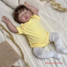 NPK 24英寸重生娃娃 Pickle 幼儿新生儿娃娃公主女孩逼真柔软触感3D皮肤艺术娃娃手工植发 - 黃色 - 查看 2