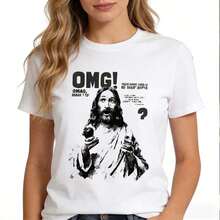 1 Piece Of Women's Casual Cotton T-Shirt, With Round Neck And Short Sleeve, With Unique Graphic Print, Regular Length, For Urban Fashion Styles. - 白色 - 查看 3