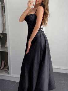 New Spring-Summer Maxi Dress For Women, Casual Holiday Style, Thin Straps, Fitted Cut, Flattering Design, Cool, Perfect For Vacation, Beach, Walks And Day Looks - 黑色 - 查看 1