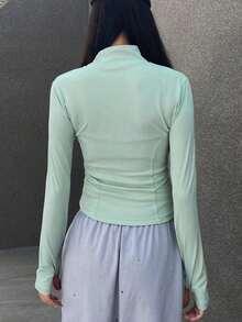 Chaqueta Ajustada Con Cierre De Cremallera Para Mujer - verde menta - Ver 2