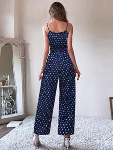 Mono casual de mujer con estampado de lunares y lazo delantero, para verano - Multicolor - Ver 2
