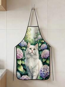 1 pieza, Delantal de poliéster con diseño de gato cocinero y girasol, adecuado para cocinar, hornear y jardinería - se puede usar como atuendo para la cocina y el comedor - Multicolor - Ver 19