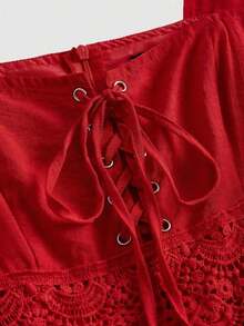 MOD Vestido de tirantes unicolor con cordón bajo con fruncido - Rojo - Ver 4