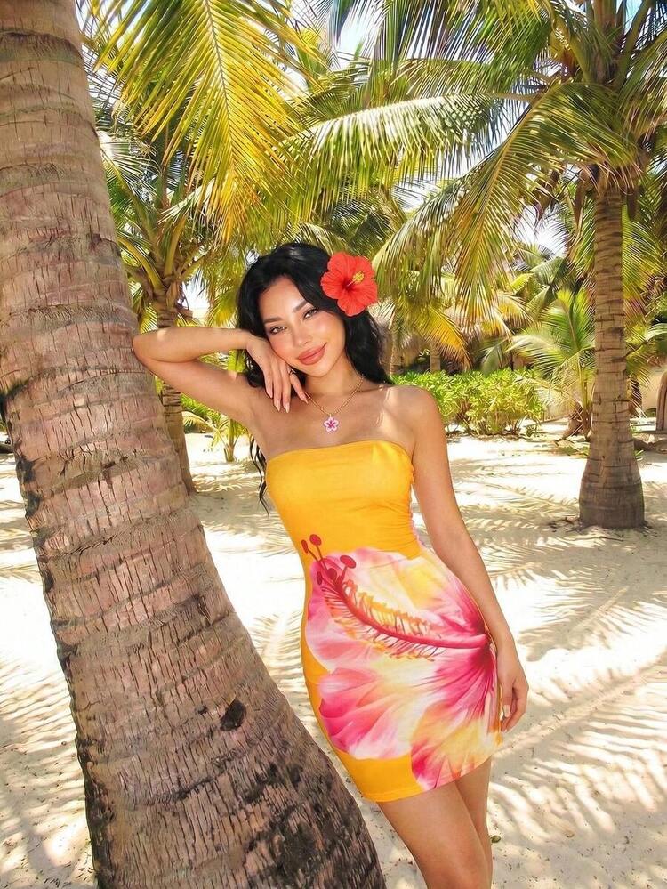 Vestido mini para mujer, de moda para el verano - Naranja - Añade 6