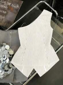 CURVE Una blusa de mujer de verano de gran tamaño, de estilo casual y con rayas tejidas - Albaricoque - Ver 2