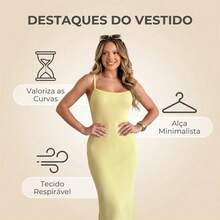 Vestido Midi Luciana Regata Alça Fina Tricot Modal Estilo Europeu - MARROM - Visão 3