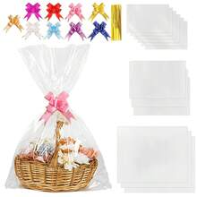 10/30pcs Small/Large Cellophane Bags With Gold Twist Ties, Colorful Bow,Clear Basket Bags OPP Plastic Cellophane Wrap For Gift Display, Christmas, Halloween, Valentine's Day And Birthday Party Gift Bag - View 7